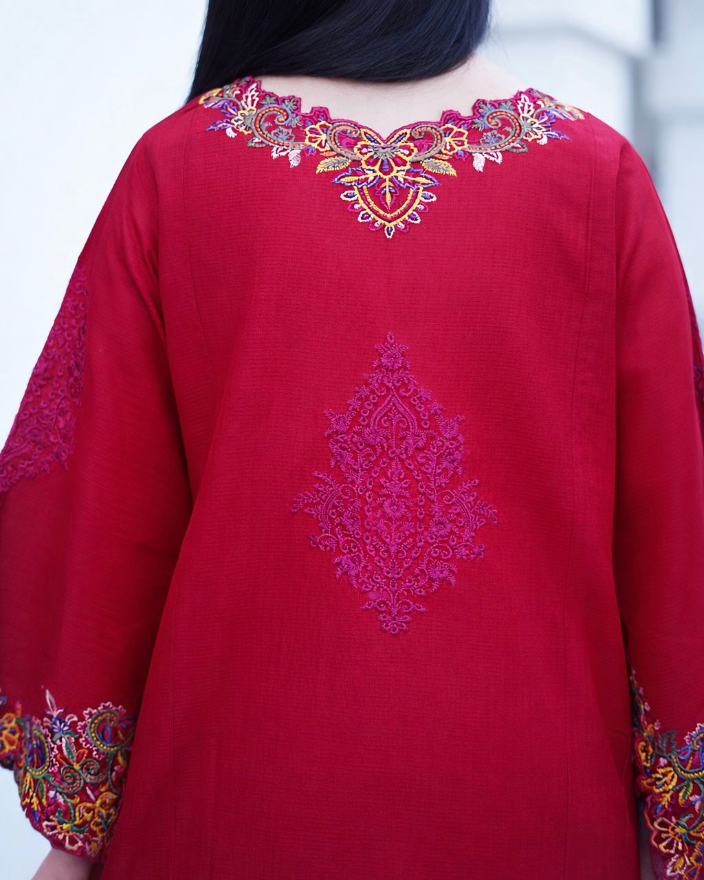 Rose Red – 3 Piece Heavy Embroidered Cotton Suit