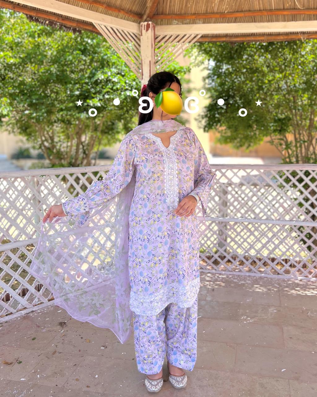 Lemon Tart - Digital Printed Blended Lawn Farshi Shalwar Set